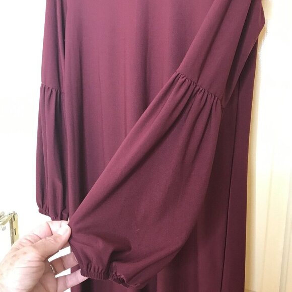 AS U WISH Womens Size M Shift Dress‎ Slip On Balloon Sleeve Straight Wine Maroon - Picture 6 of 9
